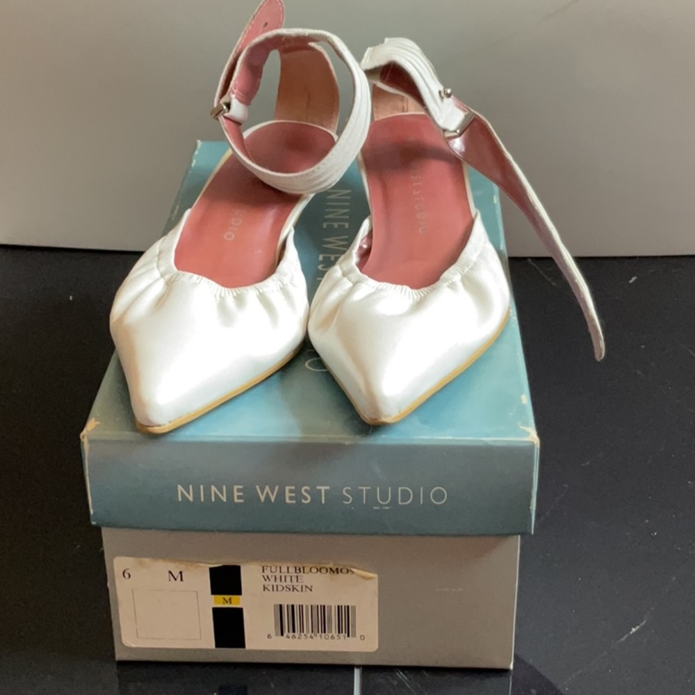 Nine West White Kitten Heels with Ankle Strap